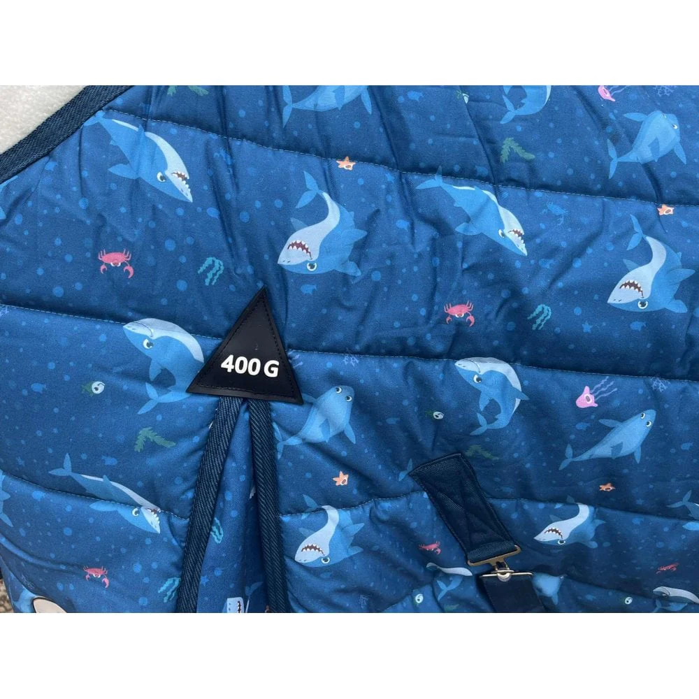400g Heavyweight Stable Rug With Fleece Collar - Shark Print - Image 6